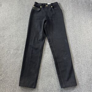 Vintage 90s Cache Womens 4 Black Denim Leather High Rise Straight Mom Jeans USA